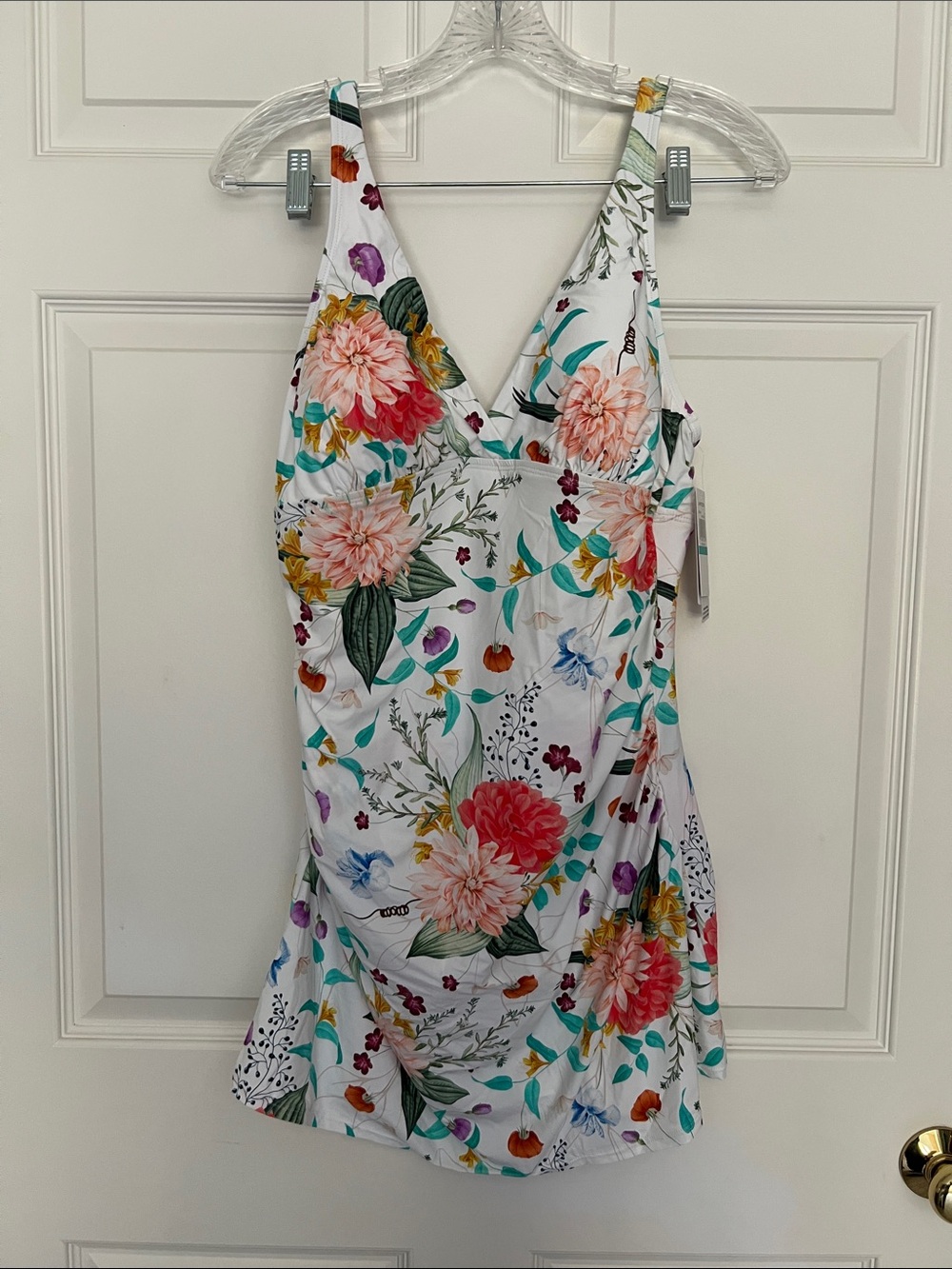 Jantzen White Floral One-Piece Swimsuit with Pink & Green Accents